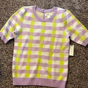 Maeve Purple and Yellow/Green Plaid Sweater from Anthropologie